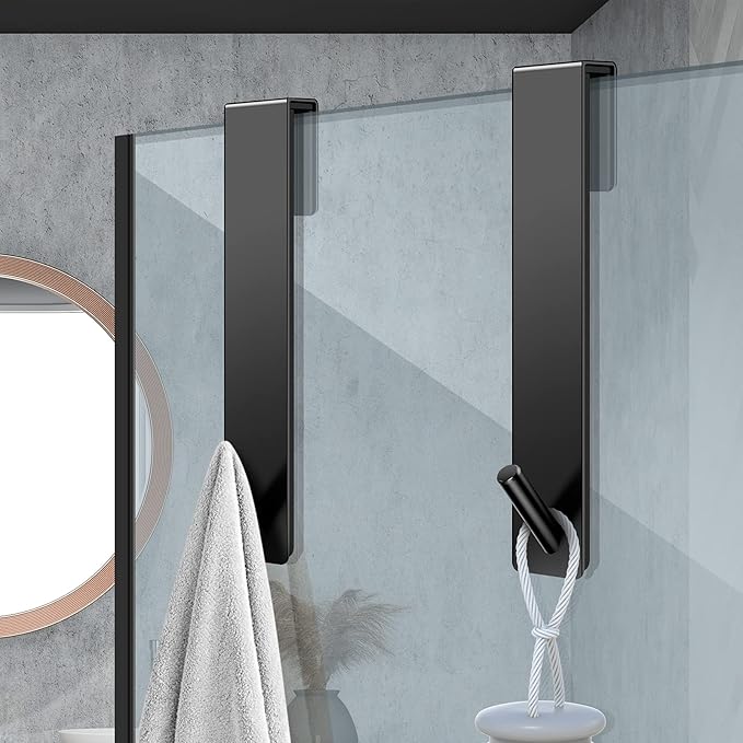 Shower Door Hooks(10 Inch),Extended Over Door Hooks for Bathroom Frameless Glass Shower Door,Stainless Steel Towel Hooks,Heavy Duty Rack Hooks for Robe,Towel-4 Pack-Black