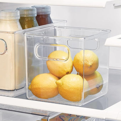 iDesign Pantry Storage Bins with Handles - Cube Organizer Bins for Cabinets or Fridge - Set of 2 - Clear