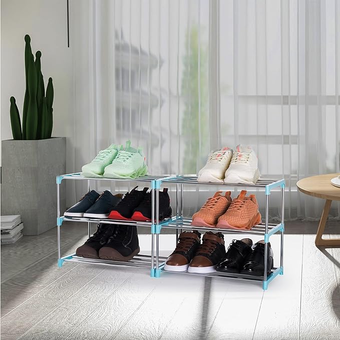 3-Tier Stackable Small Shoe Rack, Lightweight Shoe Shelf Storage Organizer for Entryway, Hallway and Closet(Blue)