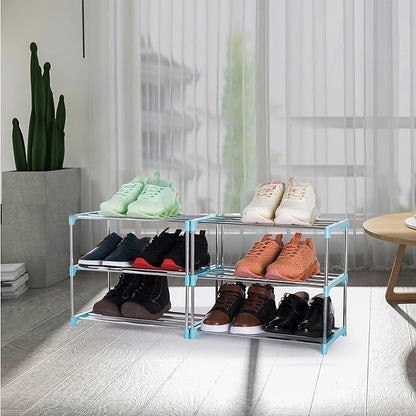 3-Tier Stackable Small Shoe Rack, Lightweight Shoe Shelf Storage Organizer for Entryway, Hallway and Closet(Blue)