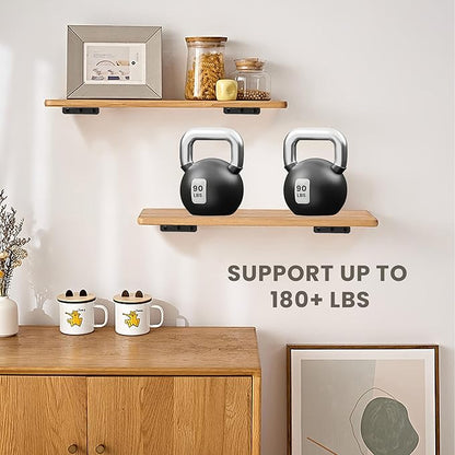 Alise Shelf Brackets 8 Inch,Heavy Duty Floating Shelf Bracket Mounting Brackets,Hidden L Brackets for Shelves,Metal Decorative Shelf Brackets Wall Shelf Supports Brackets DIY,Black,Pack of 4