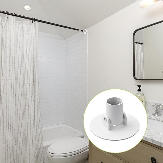 Shower Curtain Rod Bracket, 2Pcs 26mm Inner Diameter Titanium Steel Shower Curtain Rod Single Swivel Flange Easy Installation Curtain Rod Wall-Mount Bracket with Screws (White)