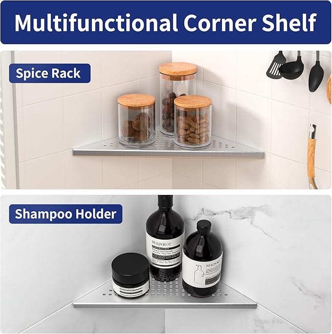 Corner Shower Shelves, 10" Brushed 304 Stainless Steel Recessed Shelf for Bathroom, Grout in Shelf for Tiled Wall, 2 Pack