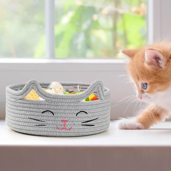ZLG Small Cat Storage - Cute Rope Basket for Dog Toy, 9.8 x 4 inches