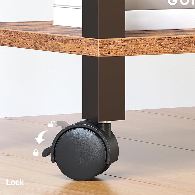 TUTOTAK 2 Tier Printer Stand, Rolling Printer Cart with Power Outlets and USB Ports, Mobile Printer Table with Wheels, for Under Desk, Office, Home,Brown PS01BB001