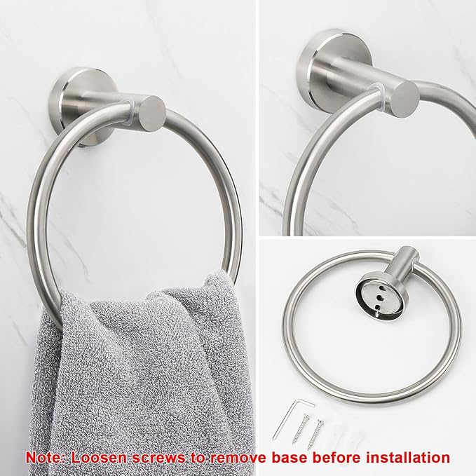 NearMoon Bath Towel Ring, Bathroom Hardware Accessories-Thicken Stainless Steel Hand Towel Holder for Bathroom, Modern Round Towel Hanger Wall Mounted (Brushed Nickel, 5 Pack)