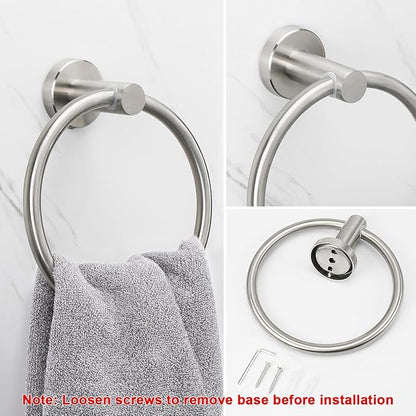 NearMoon Bath Towel Ring, Bathroom Hardware Accessories-Thicken Stainless Steel Hand Towel Holder for Bathroom, Modern Round Towel Hanger Wall Mounted (Brushed Nickel, 5 Pack)