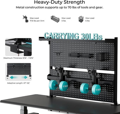 EUREKA ERGONOMIC Metal Pegboard, 43x34inch Clam on Desk Pegboard with Dual Monitor Stand, Garage Pegboard with 4 Accessories, Desk Shelves for Tool organizer, Office, Gaming Desk, Workbench, Black