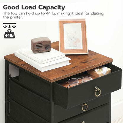 HOOBRO 5-Drawer Chest, Office File Cabinet with Drawers, Rolling Printer Stand, Filing Cabinet for Living Room, Home Office, Nonwovens Drawer, Easy Assembly, Black BFK50WJ01