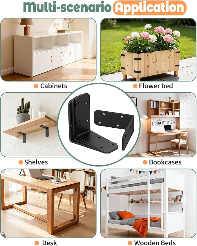 3"x3" L Brackets, 90 Degree Angle Iron, Heavy Duty Steel Corner Brace for Wood Shelves, Post, Floating Shelves, Desk (Black-16 Pcs)