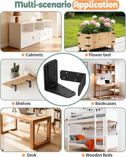 3"x3" L Brackets, 90 Degree Angle Iron, Heavy Duty Steel Corner Brace for Wood Shelves, Post, Floating Shelves, Desk (Black-16 Pcs)
