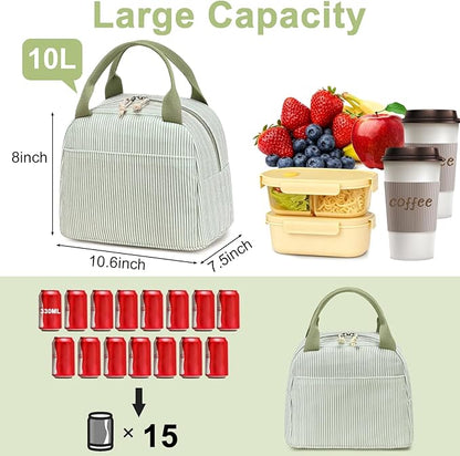 Bluboon Lunch Bag for Women Men Cute Corduroy Lunch Tote Bags Reusable Insulated Lunch Box Large Capacity Reusable Insulated Cooler for Work Picnic or Travel