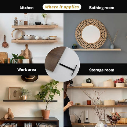 Antrader Black Floating Shelf Bracket,2 Inch Hidden Shelf Brackets for Floating Wood Shelves,Screws and Wall Plugs Included,4Pcs
