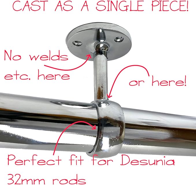 Desunia Die-Cast Mid Hanger for Chrome Round Closet Rod | 2 Pack
