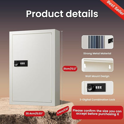 Grimtron Key Lock Box for Keys with Code, Key Box Wall Mount Cabinet, Resettable Combination Lock, 40 Keys, Beige