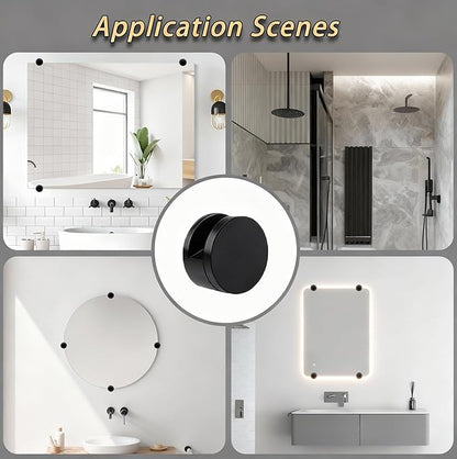 Aluminum Mirror Mounting Clips, Round Shape Wall-Mounted Mirrors Bracket, Glass Clips Clamps Holder, Dresser Mirror Fixed Fitting for 5-11mm Thick Mirror 8 Pieces (Black)