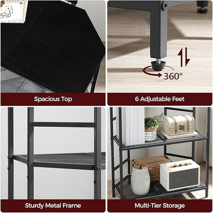 Corner Printer Stand with Charging Station, 3-Tier Large Printer Table with Adjustable Feet, Metal Frame Storage Shelf for Office, Living Room, Small Space, Black PTBK14E01