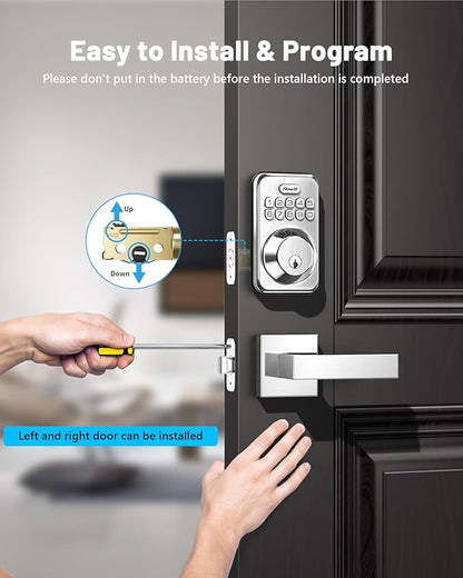 Zowill Keyless Entry Door Lock with 2 Lever Handles, Electronic Keypad Deadbolt, Auto-Locking, Anti-Peeping Password, Digital Code Door Lock, Front Door Handle Sets, Satin Nickel