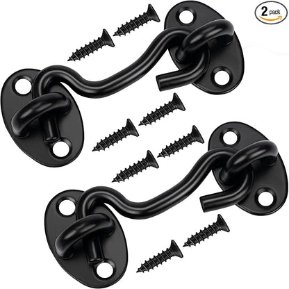 Rainspire (2 Pack) 3 Inch Privacy Hook and Eye Latch for Barn Door, Stainless Steel Gate Latch Barn Door Lock Cabin Hooks for Gate Shutters Window Slide Barn Shed Cabinet Bathroom, Black