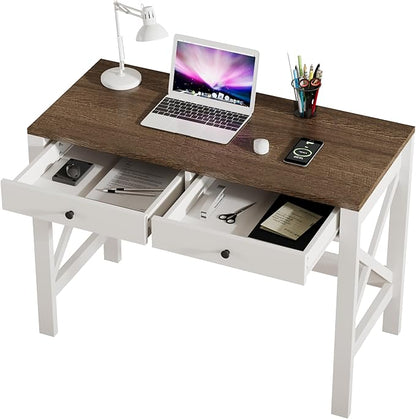 ChooChoo Computer Desk Study for Home Office, Modern Simple 40 Inches Desk with Drawers, Makeup Vanity Console Table, Soft White