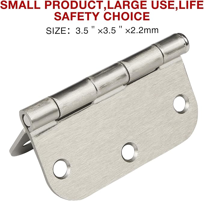 1 Pack Rounded Brushed Nickel Door Hinges 3.5 Inch 5/8" Radius for Interior 3 1/2" Flat Iron Bifold Residential Standard Bedroom Indoor for Doors Hardware Control House Decor Essentials Accessories