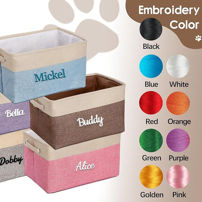 Ulico Custom Dog Toy Storage Basket, Collapsible Pet Organizer Box with Handles, Personalized Dog Toy Bin, Brown