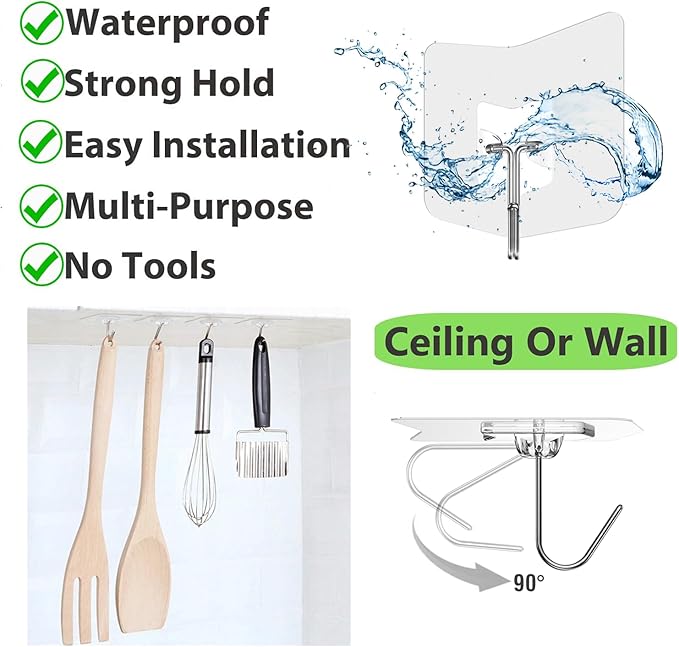 Heavy Duty Adhesive Hooks 12 Pack - Holds 15 lbs, No Drill Stick Plastic Hook Hangers for Hanging Towel Shower Bathroom, Kitchen, Cabinet - Strong Wall Hanger for Ornaments, Apartment Bedroom