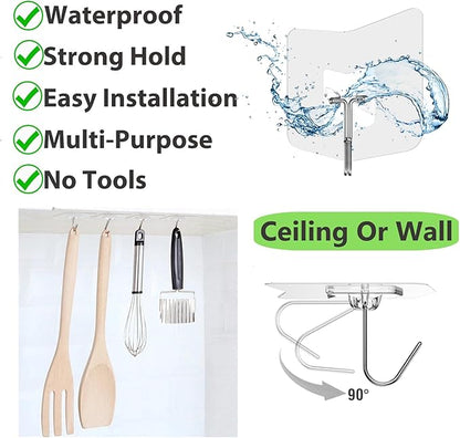 Heavy Duty Adhesive Hooks 12 Pack - Holds 15 lbs, No Drill Stick Plastic Hook Hangers for Hanging Towel Shower Bathroom, Kitchen, Cabinet - Strong Wall Hanger for Ornaments, Apartment Bedroom
