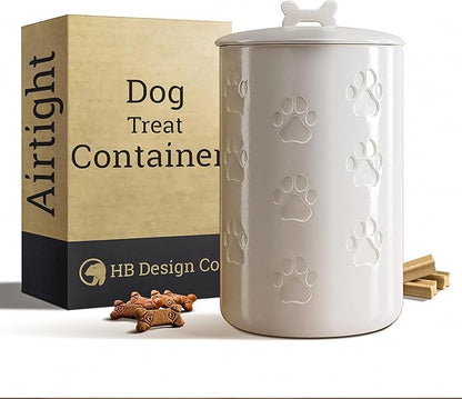 Dog Treat Container Airtight - 5 Inch Wide x 9 Inch Tall Ceramic Dog Treat Jar for Kitchen Counter with Airtight Lid - 7 Cup Capacity Pet Treat Container - Cute Doggie Cookie Jar - Big Treats Canister