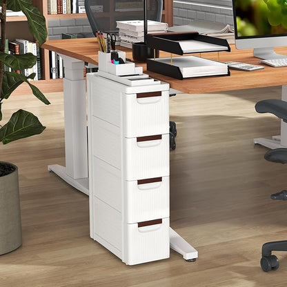 LOKO 4-Drawer Narrow Storage Cabinet, Slim Rolling Cart, Mobile Plastic Cart Container with Pull Handles, Built-in Wheels, for Living Room, Kitchen, Bathroom, Office (7.5"x16.5"x29.5" (4 Drawer))