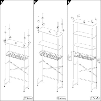 Over-The-Toilet Storage Rack, 4-Tier Bathroom Organizer Shelf Over Toilet with Adjustable Shelf and Basket, Freestanding Space Saver Bathroom Shelves Above Toilet for Room (Black)