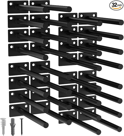 LEOPO Black 32-Pack 6 inch Floating Shelf Brackets, Hidden Shelf Bracket for Wood, Concealed Blind Shelving Support,Invisible Coated Brackets for DIY Decorative,Fit for Kitchen, Bathroom,Study Room