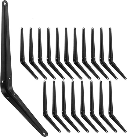 20 Pack Black Shelf Brackets 10 inch, Heavy Duty DIY Floating Wood Shelf Bracket Decorative Rustic L Bracket, J Brackets Metal Joint Angle Bracket for Shelve