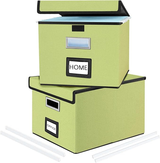 Huolewa File Organizer Boxes with Lids, Linen Hanging Filing & Storage Box with Plastic Slide for Office/Decor/Home, Universal Hanging Filing Organization Box for Letter/Legal Folder