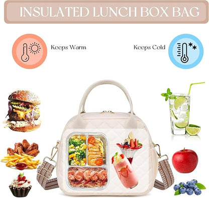 CAMTOP Lunch Box for Women Insulated Lunch Bag Lunchbox Cooler Thermal Leakproof Quilted Reusable Lunch Tote Bag for Work School Travel Picnic (Z-Beige)