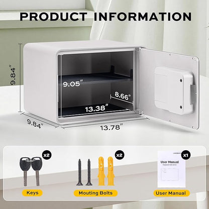 Biometric Safe for Home, 0.6 Cube Feet Auto-Open Fingerprint Safe with Touch Screen, Alarm System & Removable Shelf, Small Money Box for Cash, Jewelry, Documents, Home Office Use,White