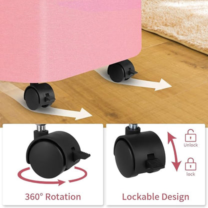 Pink Hamper with Wheels - 100L Large Laundry Hamper with Lid, Rolling Hamper on Wheels, Collapsible Laundry Basket with Removable Mesh Bag and Bamboo Handle for Easy Carrying
