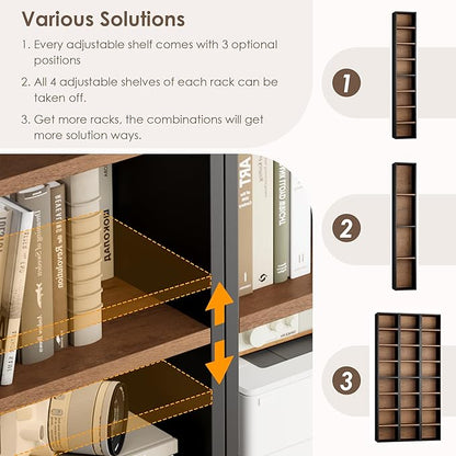 FOTOSOK 8-Tier Media Tower Rack, 11.6 X 9.3 X 71 Inches CD DVD Slim Storage Cabinet with Adjustable Shelves, Tall Narrow Bookcase Display Bookshelf for Home Office, Black/Brown