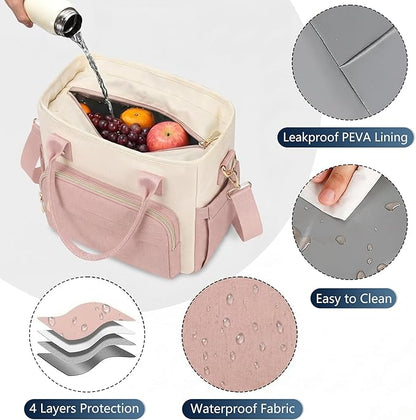 MIYCOO Lunch Bag Lunch Box Women - Leakproof Insulated Lunch Cooler Bag for Women - Large Lunch Tote Bags Adults, Pink White