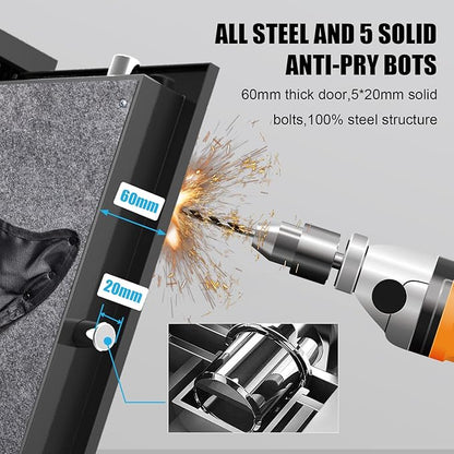 Marcree Biometric Rifle Gun Safe, Quick Access 5-Gun Cabinet with Lock Box, Fingerprint Long Gun Safe for Home Office, Gun Safes for Rifles and Shotguns, Large Shotgun Safes with 3 Pistol Bags