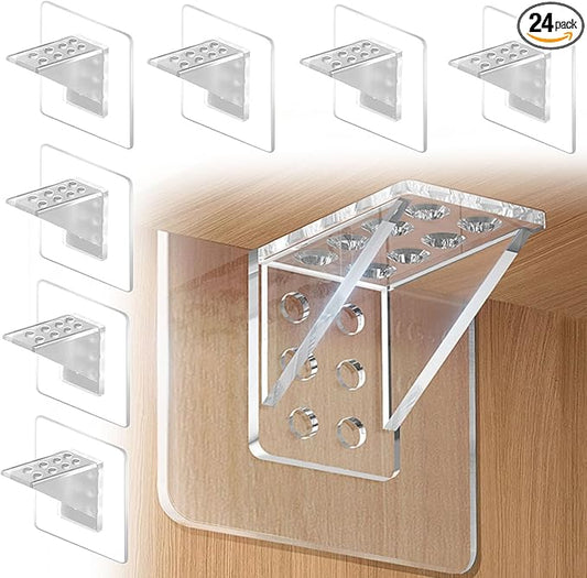 24 Pieces Adhesive Shelf Bracket, Punch Free Reinforced Design Shelf Support Pegs for Shelves Kitchen Cabinet Book Closet - Large Size
