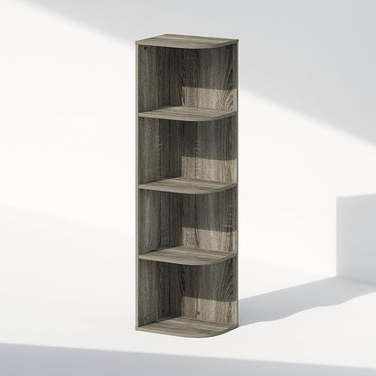 Furinno Reed Corner Shelf, 4-Tier Corner Bookshelf, Book Shelf, Corner Shelves, Storage Rack, for Organization and Storage, Home Office, Living Room, French Oak