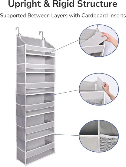 ULG Over The Door Organizer with 6 Large Pockets 12 Side Pockets, 50lbs Weight Capacity Door Hanging Organizer for Bedroom, Bathroom, Pantry, Nursery Storage, Gray
