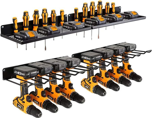 Power Tool Organizer with Charging Station,Drill Holder Wall Mount,Garage Storage Shelves for Organization and Storage,Heavy Duty Pegboard Wall Organizer Set Solid Metal Black 2 Pack 4 Set…
