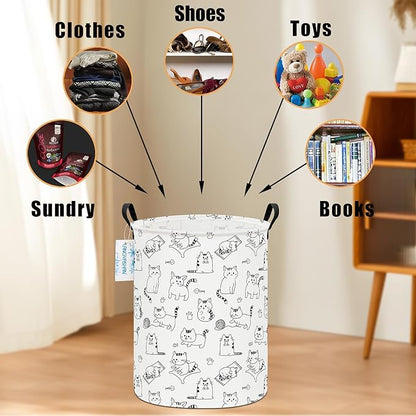 LANGYASHAN Laundry Basket Canvas Fabric Collapsible Organizer Basket for Storage Bin Toy Bins Gift Baskets Bedroom Clothes Children Nursery Hamper (Cat)