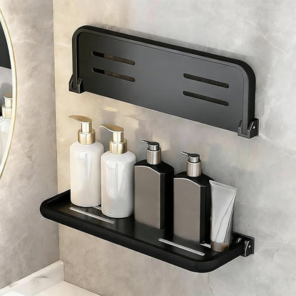 2 Pack Floating Shelves for Wall,Wall Folding Shelf Floating Shelves for Bathroom Black Floating Shelves with Thickened Aluminum Alloy, Rust-Proof for Bathroom Kitchen (Black)
