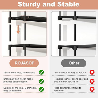 ROJASOP 10 Tier Shoe Rack with Covers,Large Capacity Stackable Tall Shoe Shelf Storage to 50-55 Pairs Shoes and Boots Sturdy Metal Free Standing Shoe Rack Organizer for Closet Entryway Garage