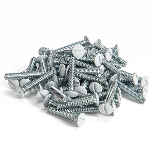 Henne Bery 3/4" Long 6-32 Thread, Oval Head Milled Slot Replacement Wall Plate Screws, 50 Pack, White