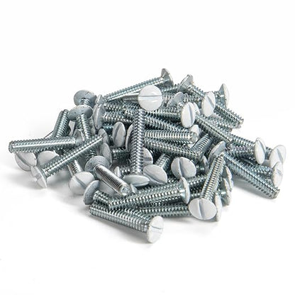 Henne Bery 3/4" Long 6-32 Thread, Oval Head Milled Slot Replacement Wall Plate Screws, 50 Pack, White
