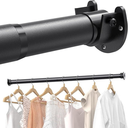 2 PACK Closet Rods for Hanging Clothes, 17 to 69 Inches Stepless Adjustable Metal Closet Rod, 1.3 Inches Heavy Duty Clothes Hanging Rod for Closet Wardrobes Laundry RV, Black